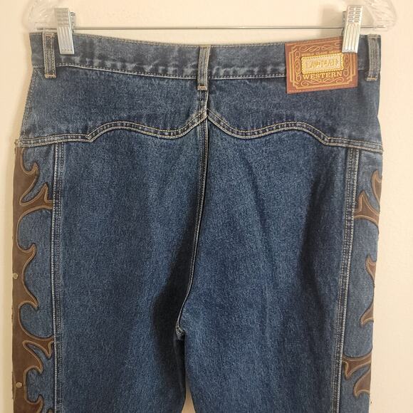 Vintage Lawman Jeans 32x33 Blue Western Leather Studded Pant Women Denim Tall - Picture 11 of 16